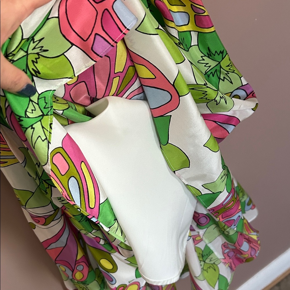 Trina Turk Off the Shoulder HighLow Floral Vibrant Multicolor Silk Dress Size S - Picture 9 of 14